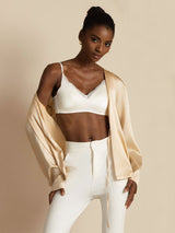 [Champagne] SilkSilky-AU 19Momme Stretch Silk Charmeuse Long Sleeve Women's Outerwear 008