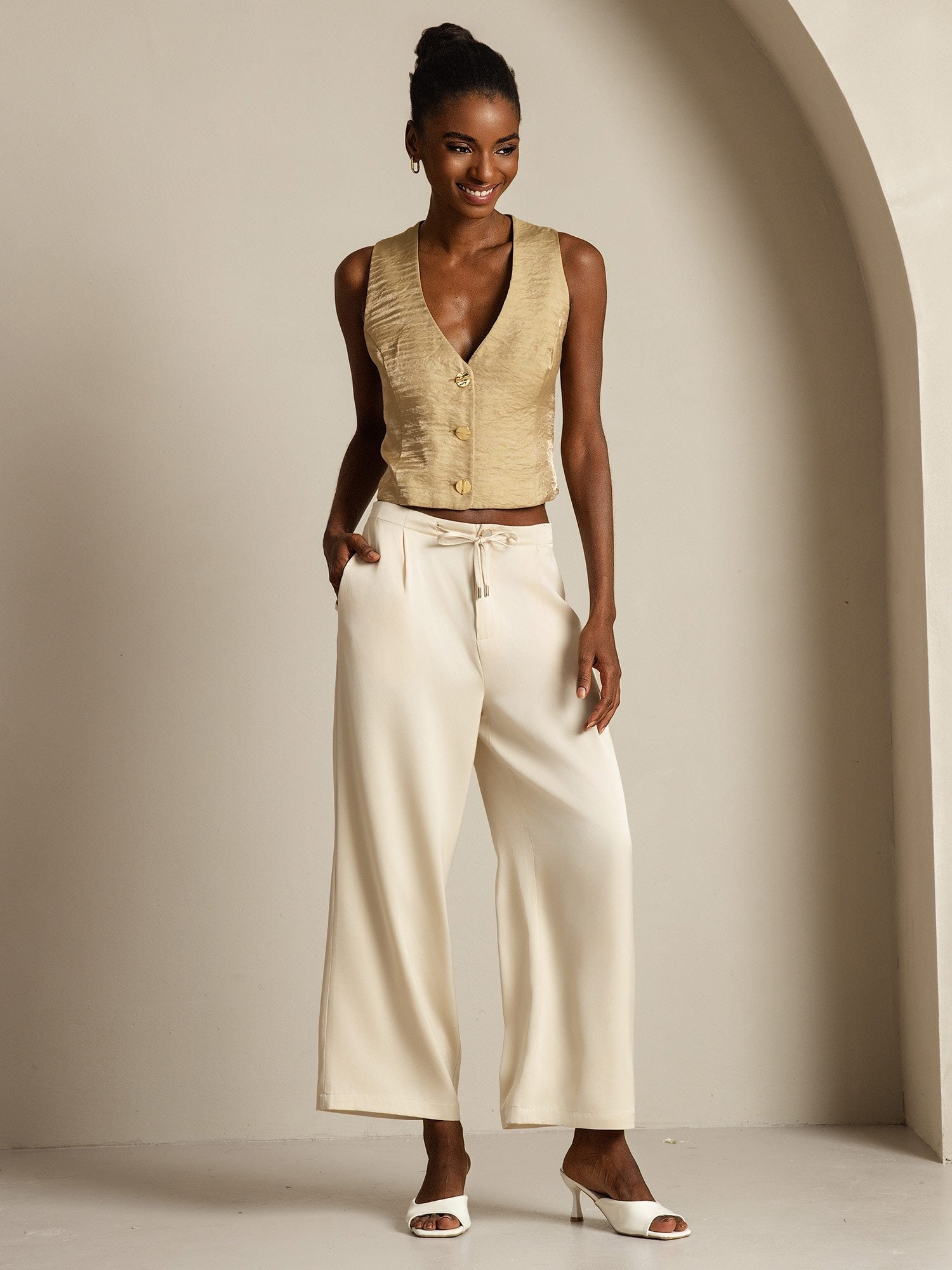 [Beige] SilkSilky-AU 19Momme Silk Womens Pants 008
