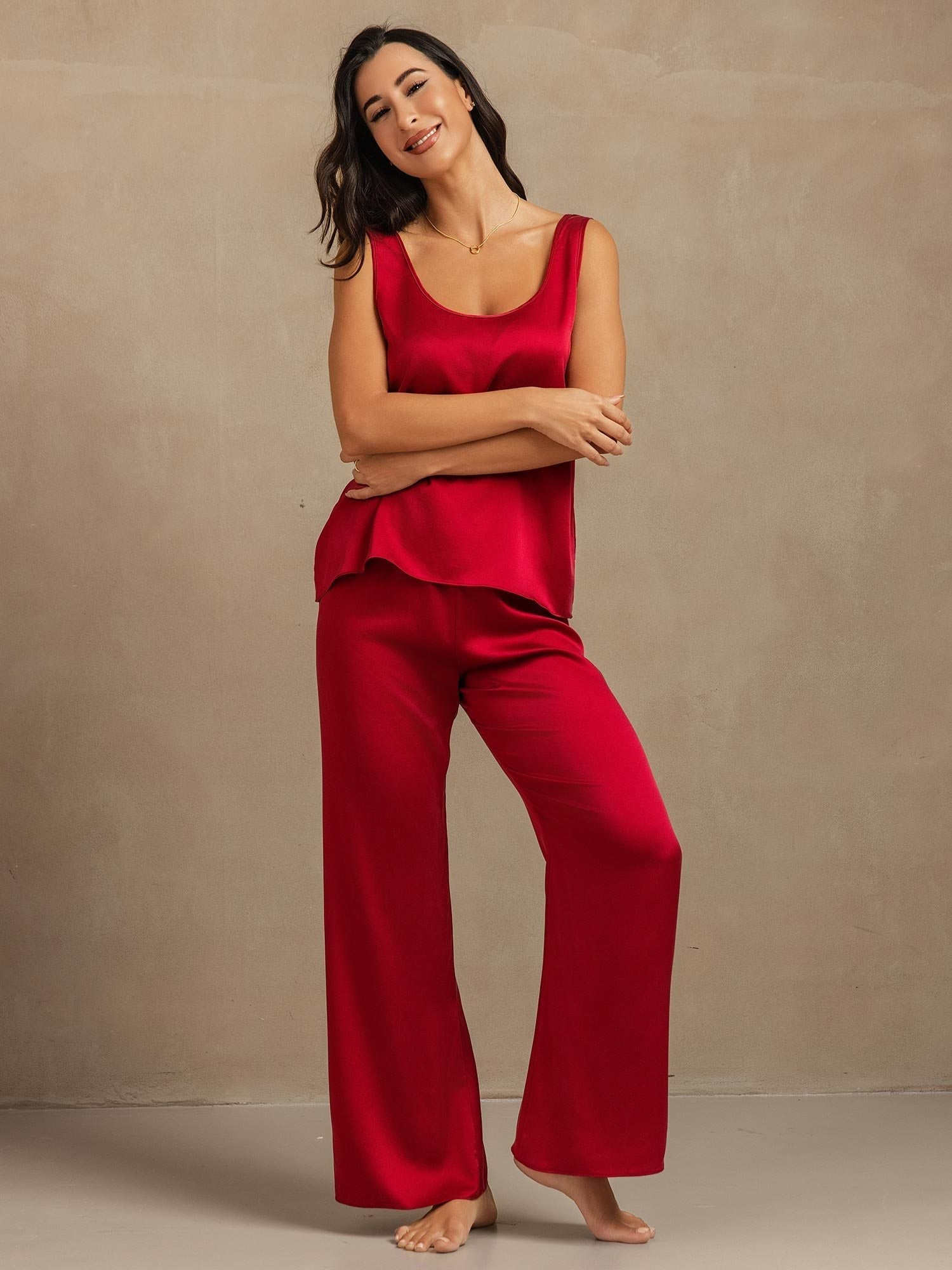 [Wine] SilkSilky-AU 19Momme Washable Silk Womens Pajamas 001,