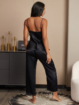 [Black] SilkSilky-AU Spaghetti Strap V Neck Camisole Set 003