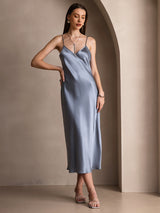 [Grayish Blue] SilkSilky-AU Sleeveless V Neck Dress 001