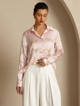 [Pink] SilkSilky-AU 19Momme Long Sleeve Lapel Collar Women's Shirt 004