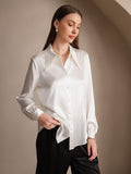 SilkSilky AU 19Momme Silk Long Sleeve Collar Women's Shirt White 001