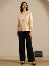 [Champagne] SilkSilky-AU 19Momme Long Sleeve Round Neck Blouse 007