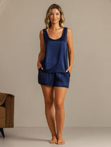 [Dark Blue] SilkSilky-AU 19Momme Machine-Washable Silk Sleeveless Scoop Neck Women's Pyjamas 008