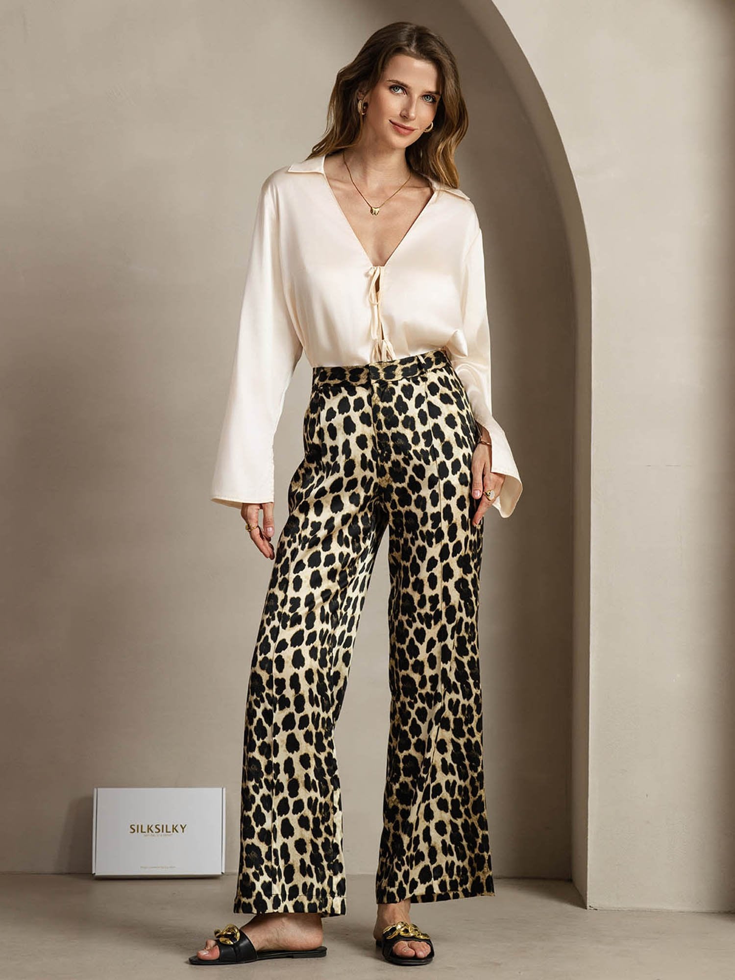 [Leopard] SilkSilky-AU 19Momme Silk Womens Pants 004