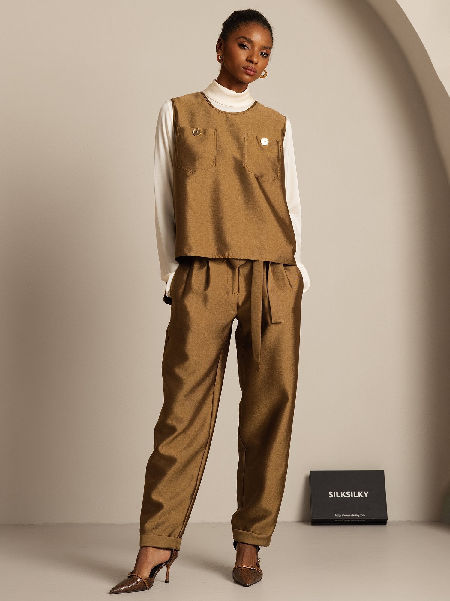 [Bronze] SilkSilky-AU 32Momme Wool Womens Vest 005,