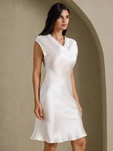 [White] SilkSilky-AU Cap Sleeve V Neck Nightgown 006