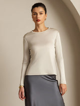 [Gray] SilkSilky-AU 100% Silk Jersey Long Sleeve Crew Neck Women's T-Shirt 013