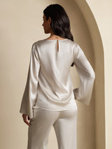 [Light Gray] SilkSilky-AU Long Sleeve Boat Neck Blouse 002