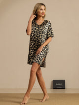[Leopard] SilkSilky-AU Half Sleeve V Neck Nightgown 006