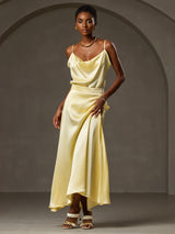 [Yellow] SilkSilky-AU 19Momme Stretch Silk Charmeuse Spaghetti Strap Cowl Neck Camisole 005