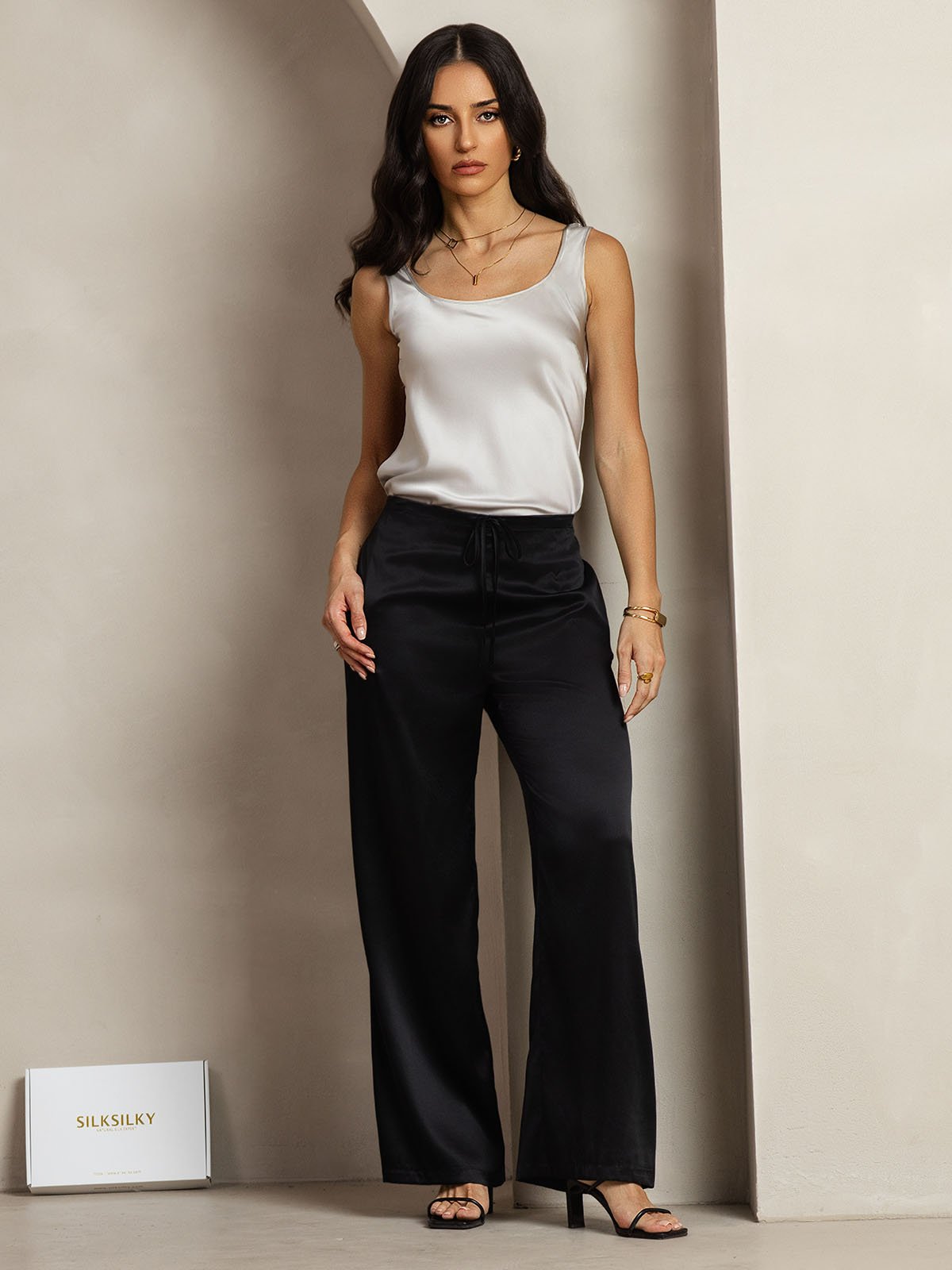 [Black] SilkSilky-AU 19Momme Silk Womens Pants 001