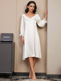 SilkSilky AU Pure Silk Long Sleeve Nightgown White 001