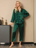 SilkSilky AU Pure Silk Long Sleeve Lapel Women's Pyjamas Green 002