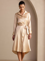 [Champagne] SilkSilky-AU Long Sleeve Lapel Collar Dress 005