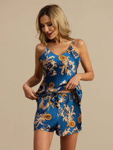 [Navy Dragon] SilkSilky-AU Spaghetti Strap V Neck Camisole Set 004