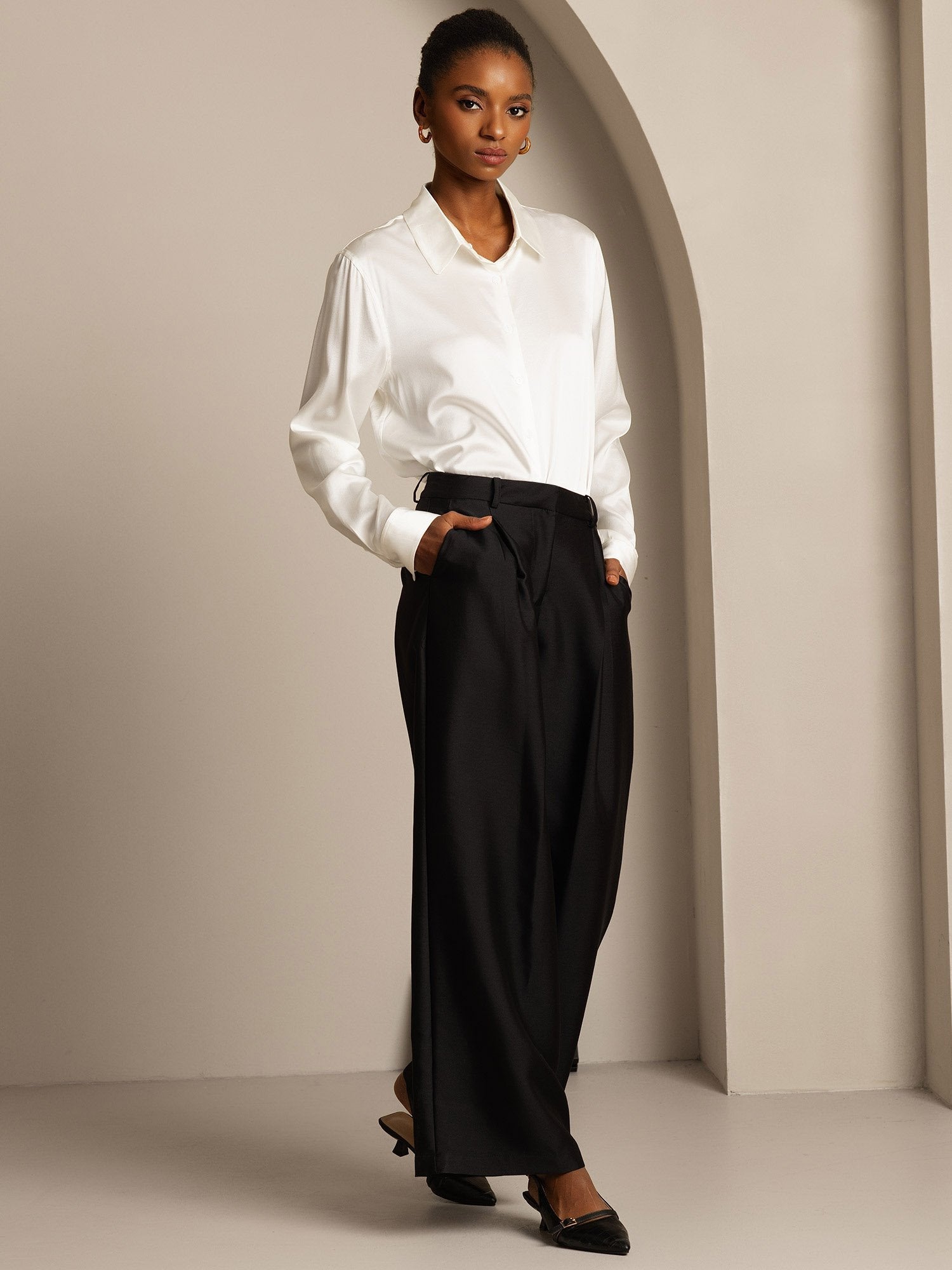 [Black] SilkSilky-AU 32Momme Wool Womens Pants 006,