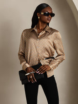 [Floral] SilkSilky-AU Long Sleeve Lapel Collar Women's Shirt 004