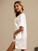 [White] SilkSilky-AU Half Sleeve V Neck Nightgown 005