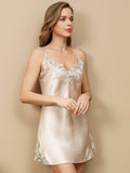 SilkSilky AU Pure Silk Sleeveless V Neck Nightgown Beige 003