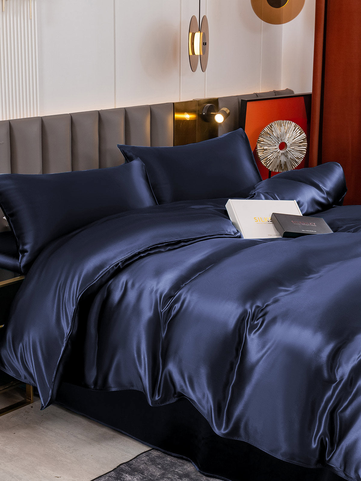 SilkSilky AU 19Momme Pure Silk Bedding Set DarkBlue 005