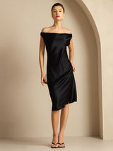 [Black] SilkSilky-AU Sleeveless Cowl Neck Dress 001