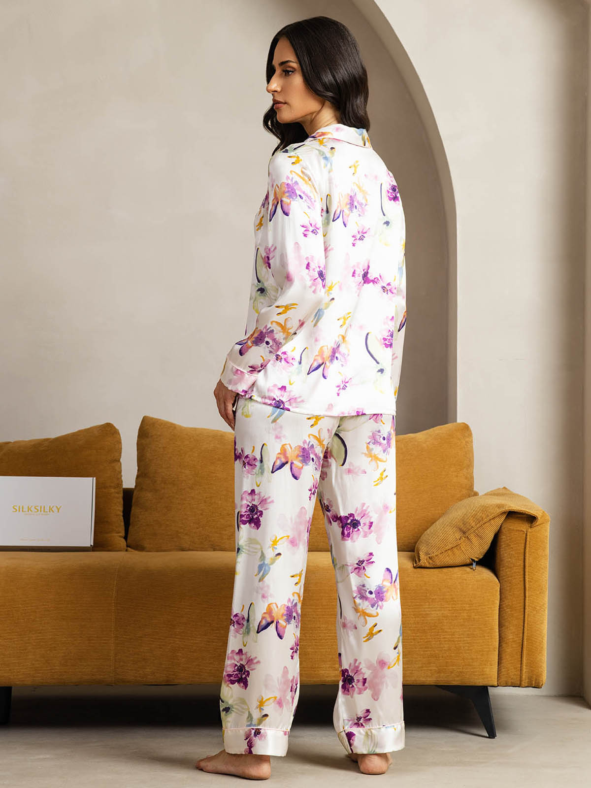 [Watercolor Floral] SilkSilky-AU Pure Silk Womens Pajamas 002