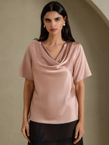 [Tuscany] SilkSilky-AU Short Sleeve Cowl Neck Women's Blouse 003