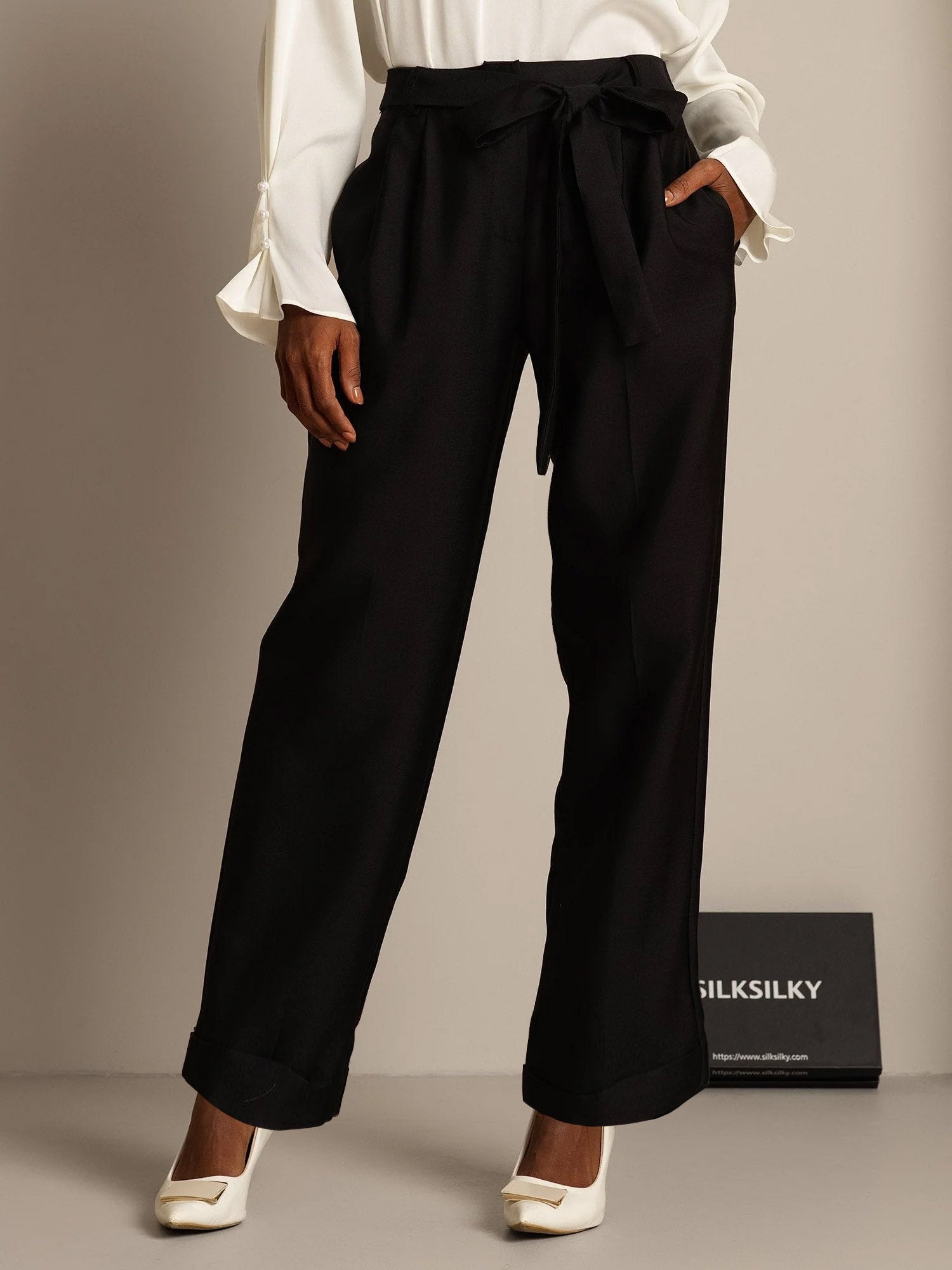 [Black] SilkSilky-AU 32Momme Wool Womens Pants 006