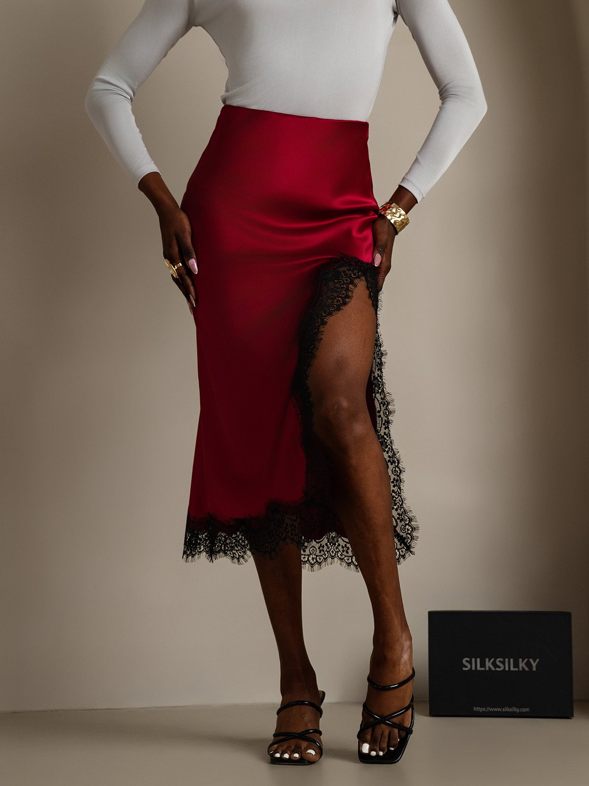SilkSilky-AU 19Momme Silk Skirt Wine 003
