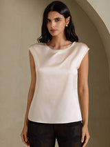 [Beige] SilkSilky-AU Cap Sleeve Round Neck Women's T-Shirt 003
