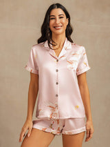 [Pink] SilkSilky-AU Short Sleeve Lapel Collar Women's Pyjamas 001