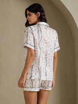 [White Leopard] SilkSilky-AU Short Sleeve Notch Collar Women's Pyjamas 002
