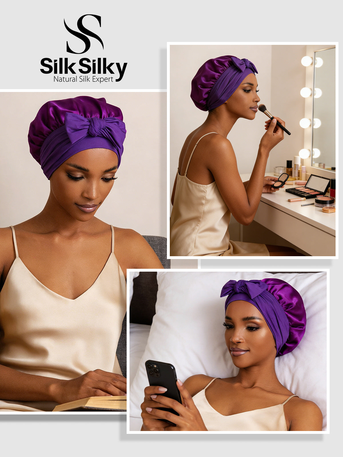 [Purple] SilkSilky-AU Pure Silk Sleep Cap 005