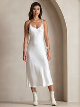 [White] SilkSilky-AU Sleeveless V Neck Dress 004