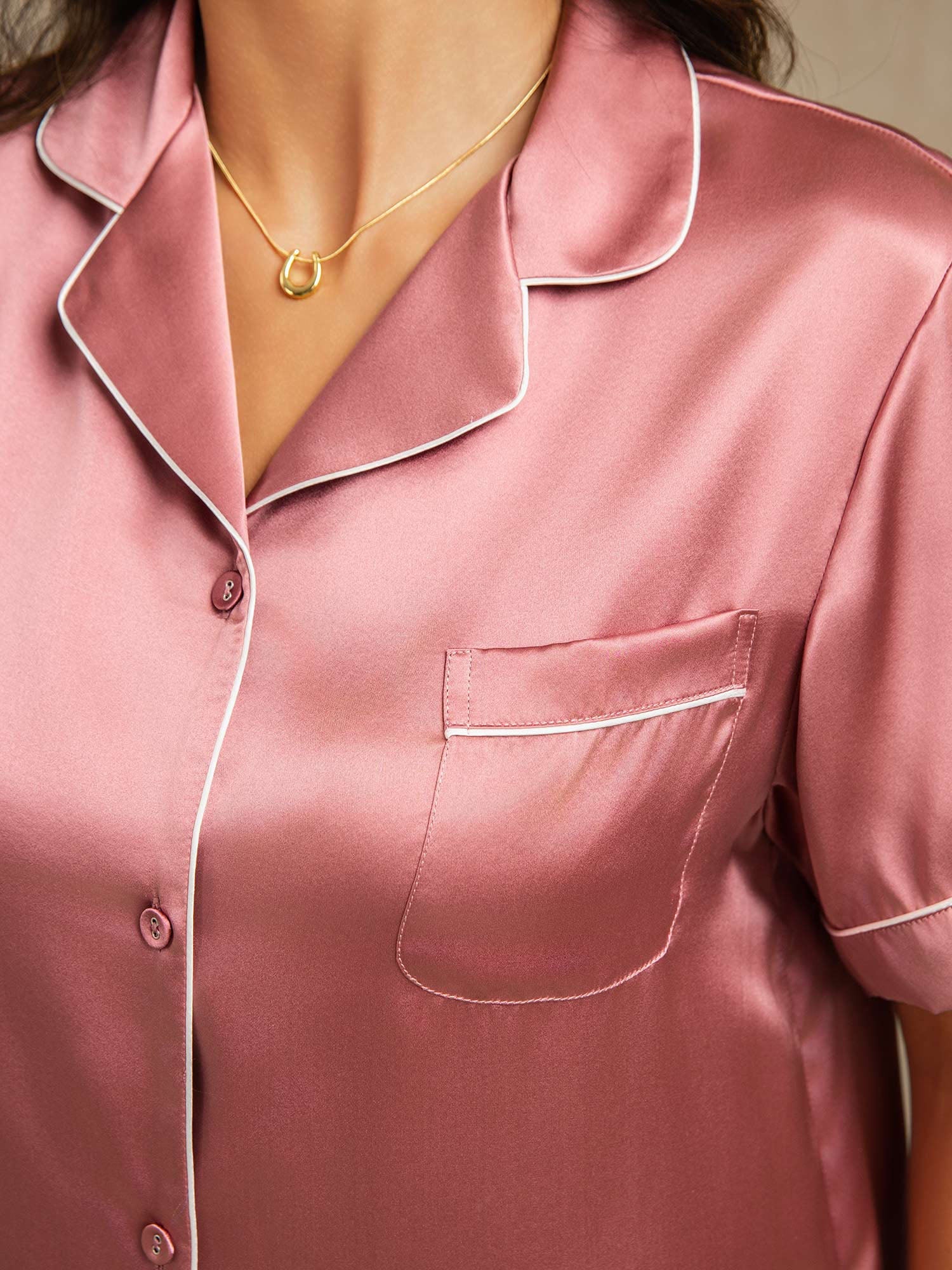 [Pale Mauve] SilkSilky-AU Short Sleeve Notch Collar Women's Pyjamas 005