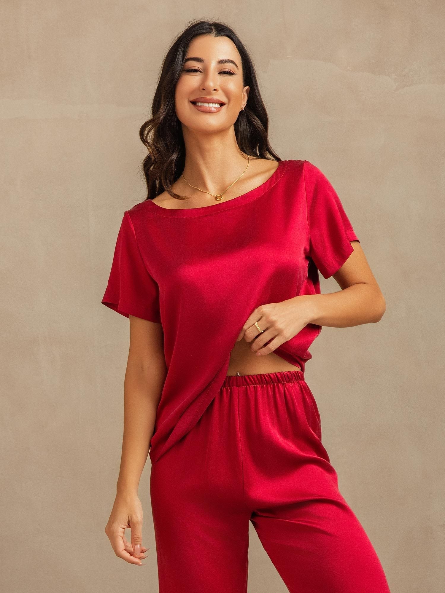 [Wine] SilkSilky-AU 19Momme Washable Silk Womens Pajamas 008