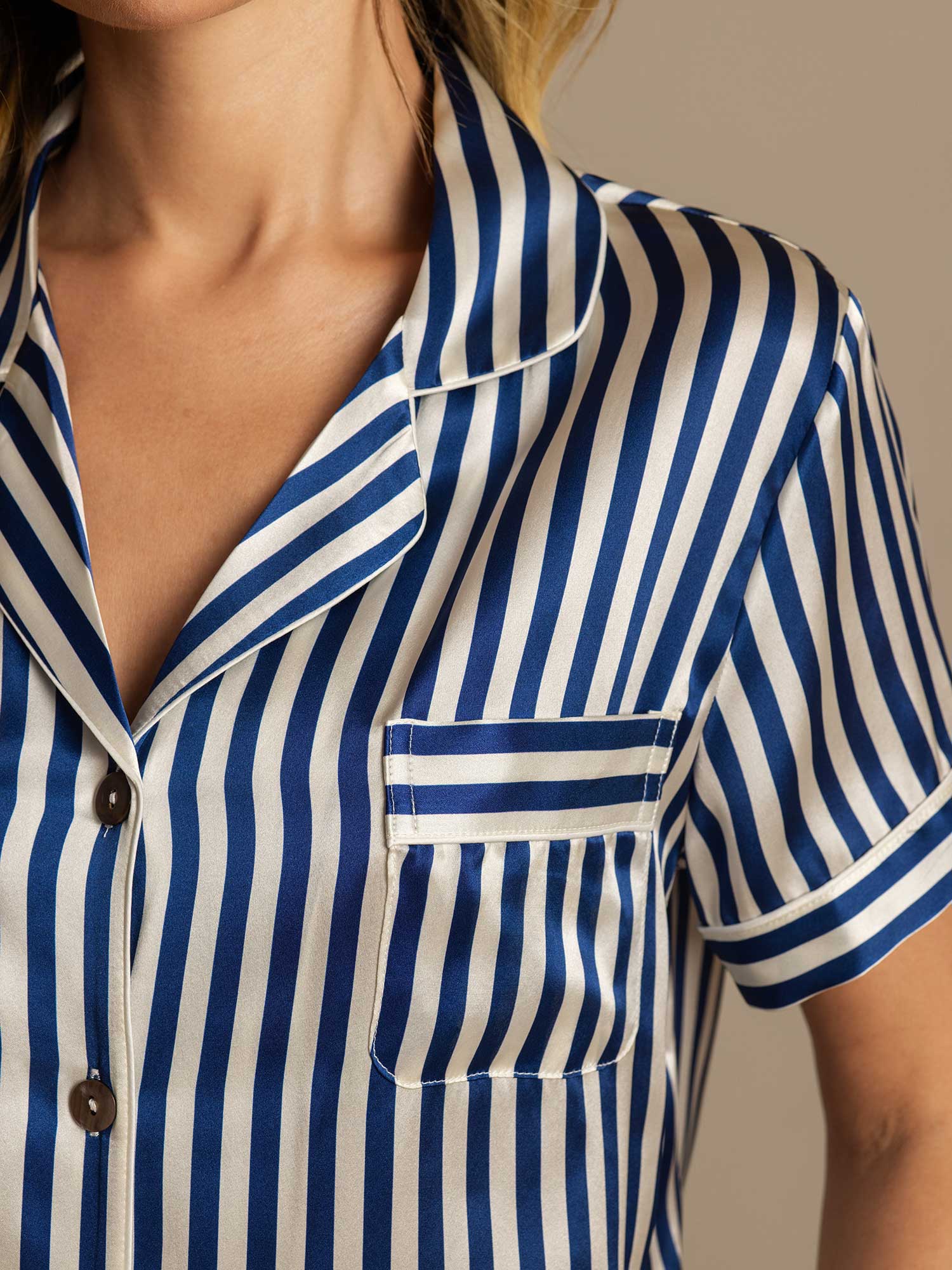 [Dark Blue] SilkSilky-AU Pure Silk Notch Collar Women's Pyjamas 007,