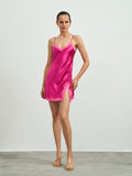 SilkSilky AU Pure Silk Sleeveless V Neck Nightgown HotPink 004