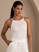 [White] SilkSilky-AU Sleeveless Crew Neck Camisole 001