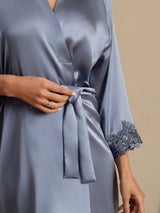 [Light Blue] SilkSilky-AU Pure Silk 3/4 Sleeve Women's Dressing Gown 004