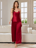 SilkSilky AU Pure Silk Sleeveless V Neck Camisole Set Wine 001