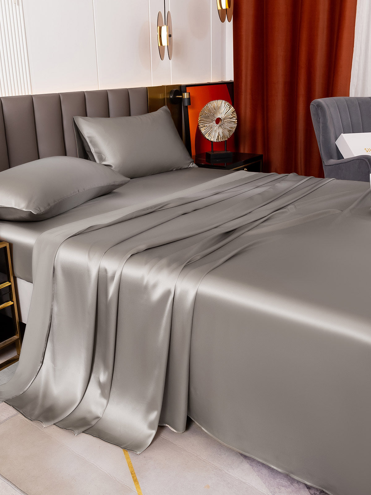 SilkSilky AU 19Momme Pure Silk Bedding Set Gray 006