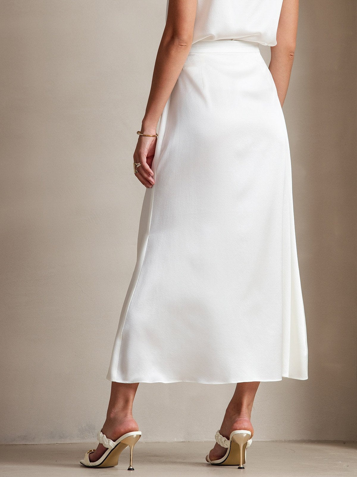 [White] SilkSilky-AU 19Momme Stretch Silk Charmeuse Skirt 002