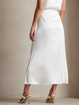 [White] SilkSilky-AU 19Momme Stretch Silk Charmeuse Skirt 002