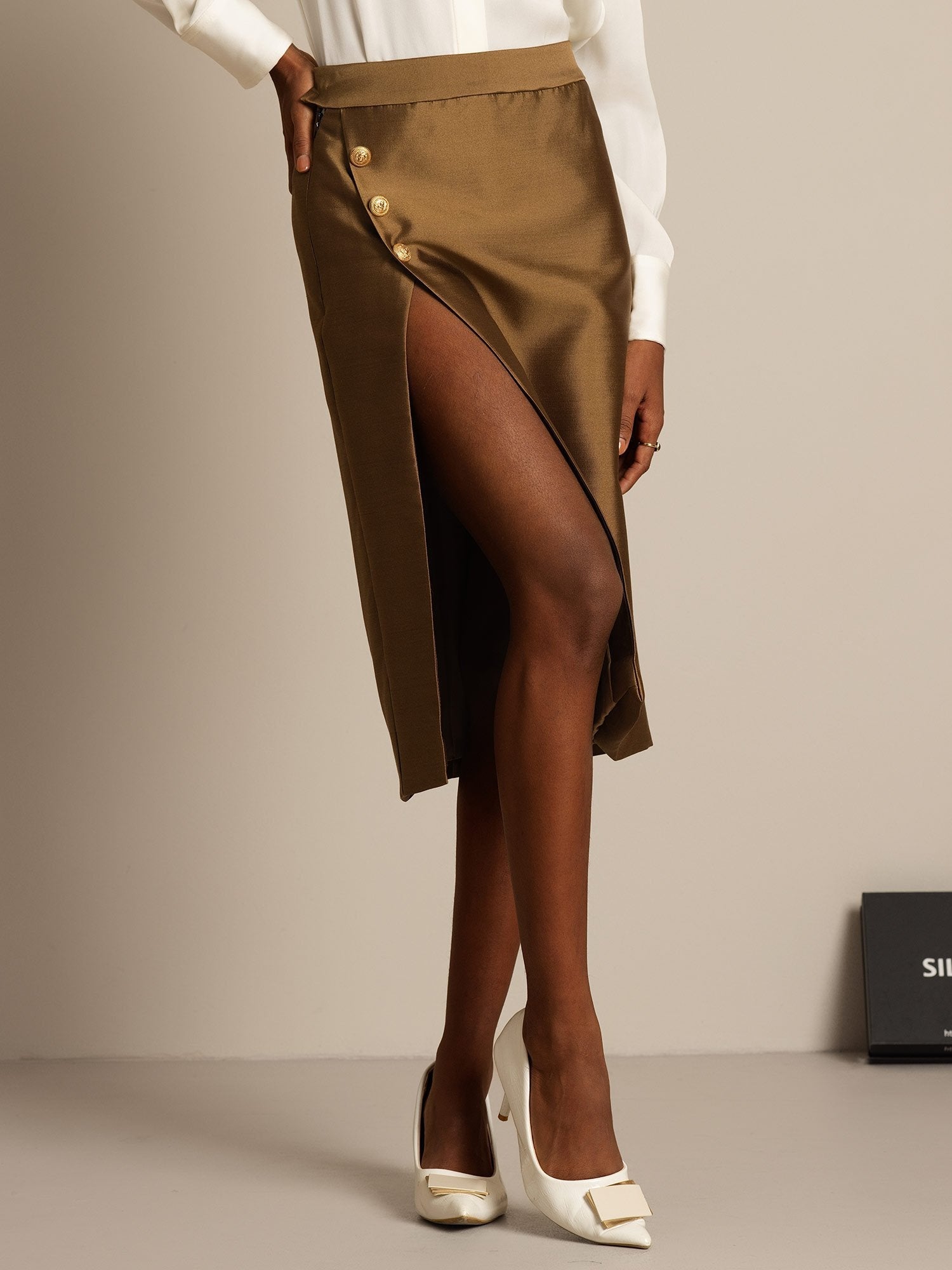 [Bronze] SilkSilky-AU 32Momme Wool Split Skirt 005,
