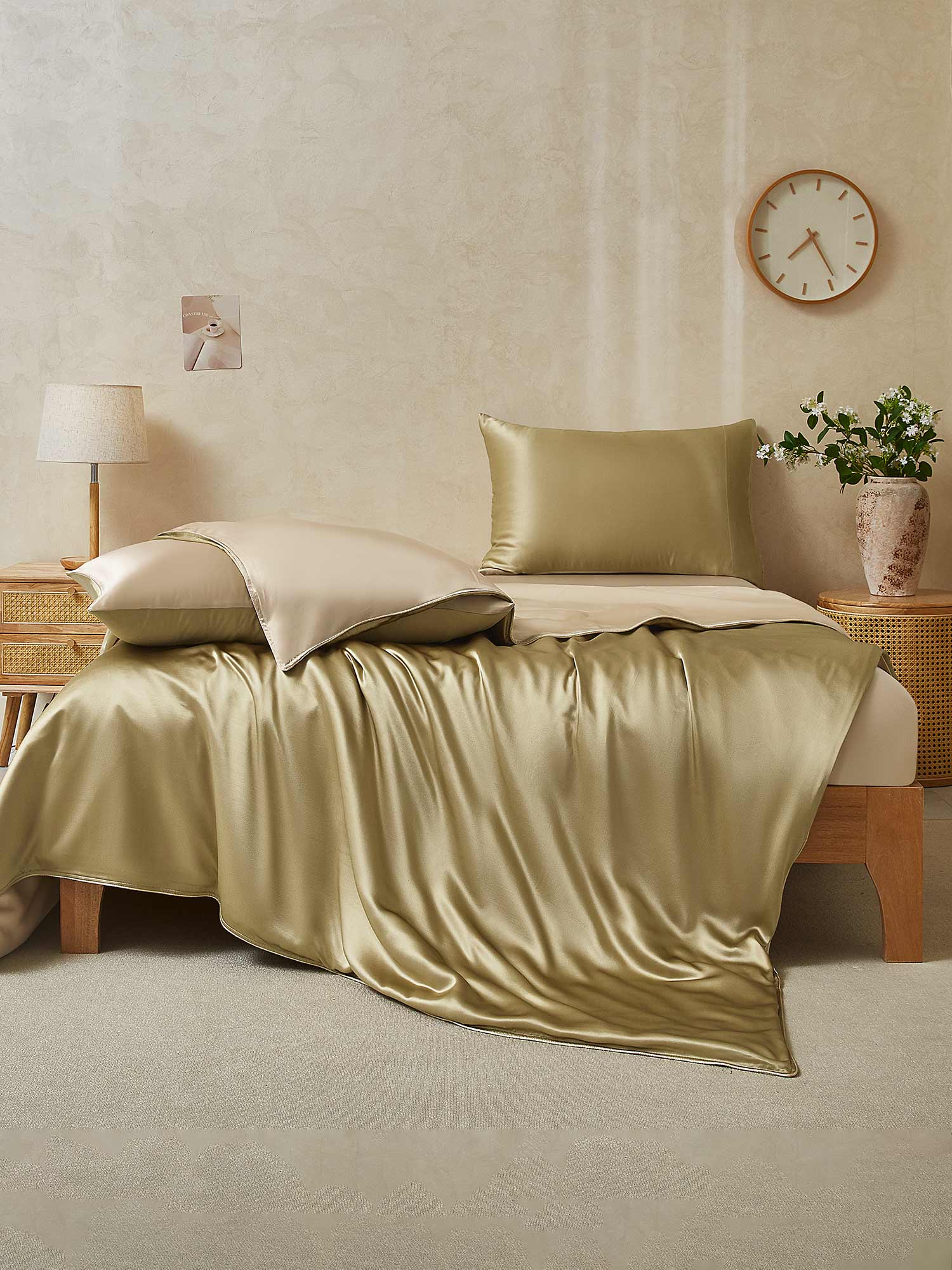 [Beige+Khaki] SilkSilky-AU 22Momme Pure Silk Bedding Set 002,
