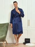 SilkSilky AU Pure Silk Long Sleeve Lapel Men's Dressing Gown DarkBlue 005