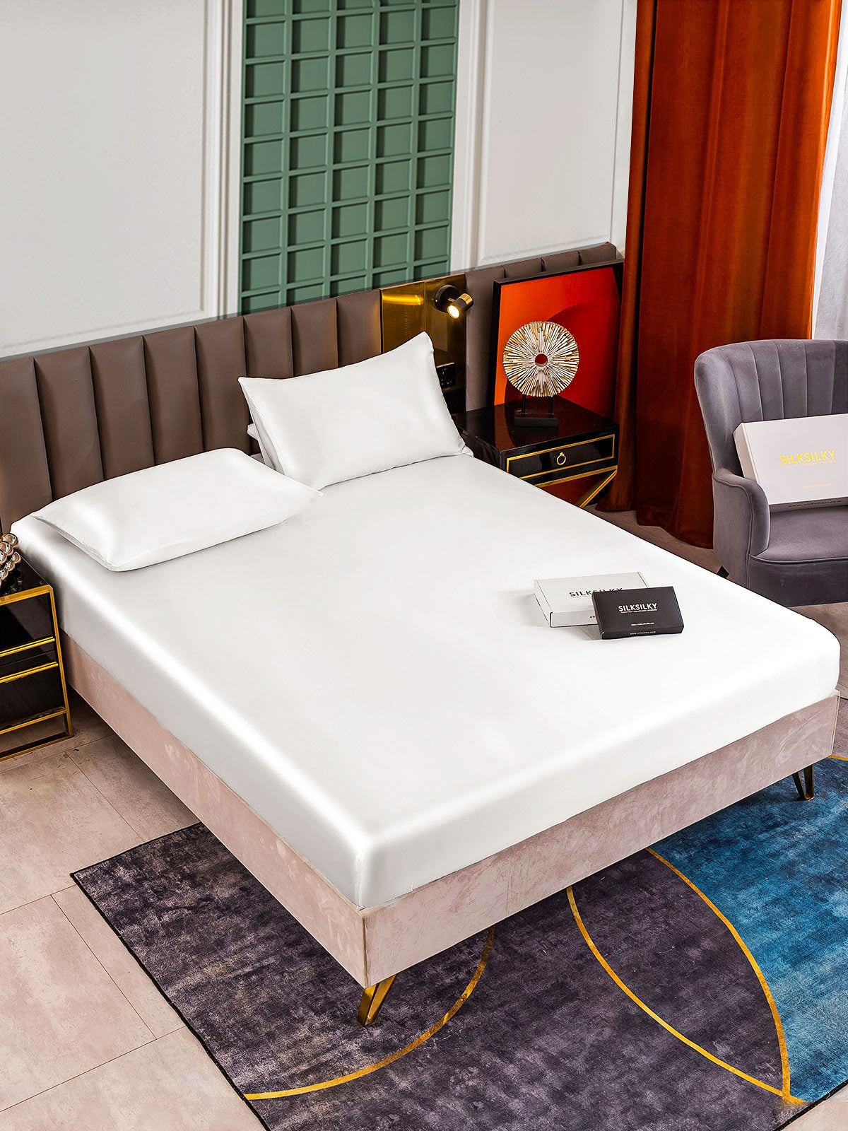 [White] SilkSilky-AU 25Momme Bedding Set 001